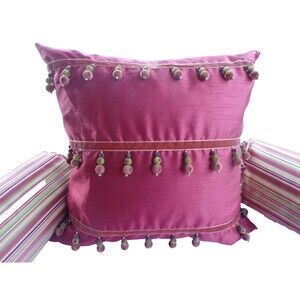 3 Mixed Throw pillows: Square is Rodeo Home pillow, 2 round striped no brand